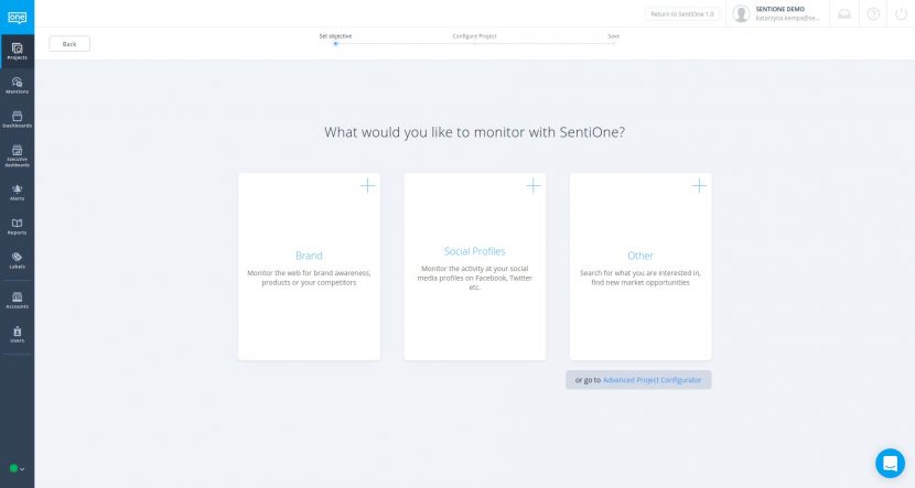 Online-Marken-Beobachtungsprojekt in SentiOne erstellen